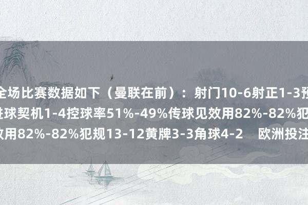 全场比赛数据如下（曼联在前）：射门10-6射正1-3预期进球1.41-1.98进球契机1-4控球率51%-49%传球见效用82%-82%犯规13-12黄牌3-3角球4-2    欧洲投注网体育信息